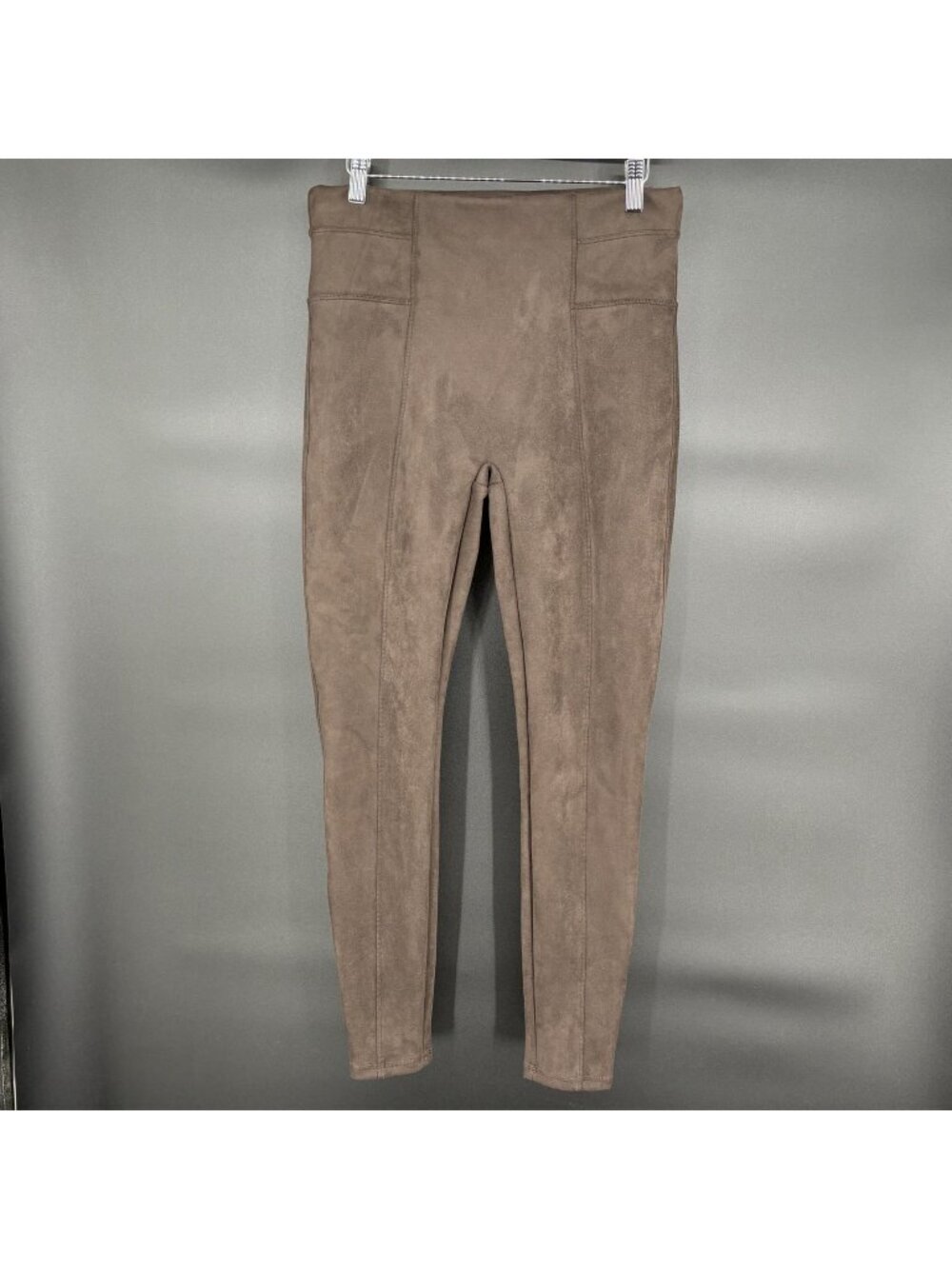 SPANX Women's Faux Suede Leggings Brown L High Rise Pull On Skinny Pants